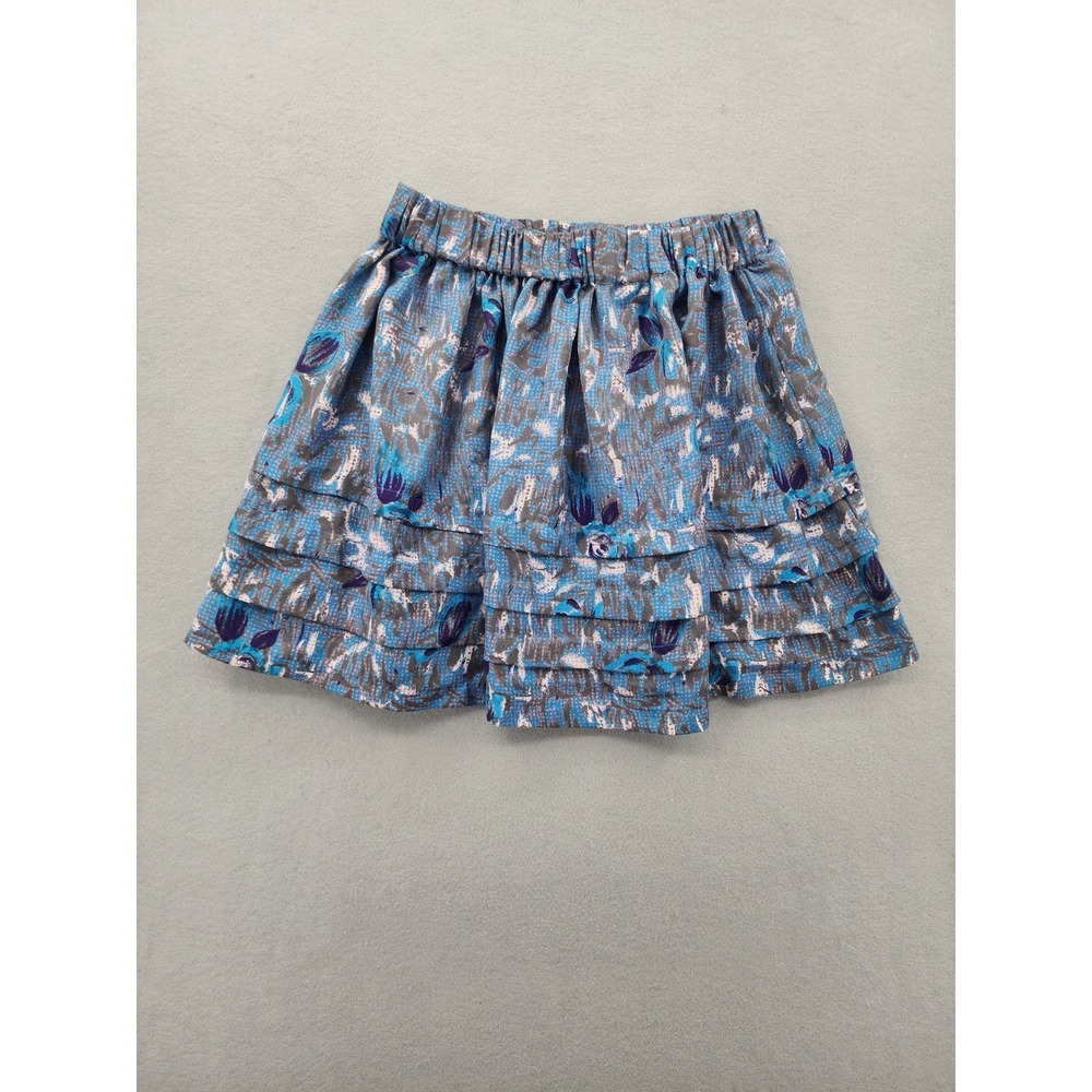 I Heart Ronson Blue Floral Tiered Mini Skirt Elastic Waist Ruffle Boho Small